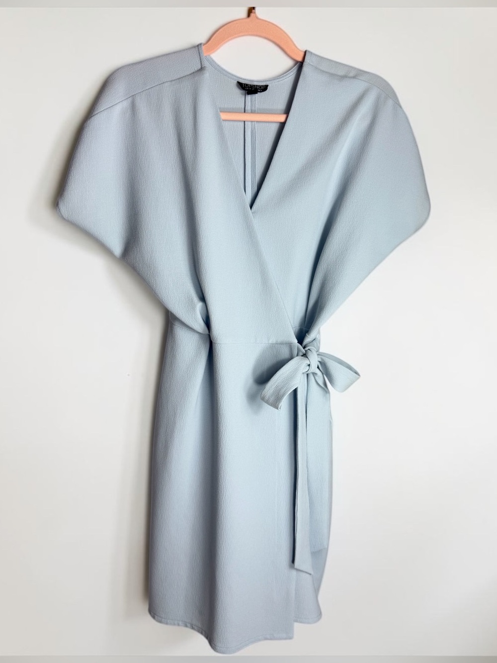TOPSHOP Kimono Wrap Dress in Icy Cornflower Blue Light Crepe V Neck Tie Waist